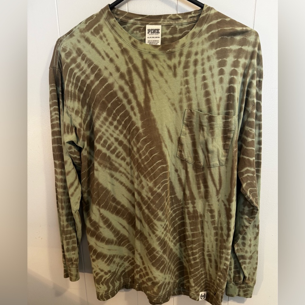 PINK Victoria's Secret Olive Tie-Dye Long Sleeve Top
